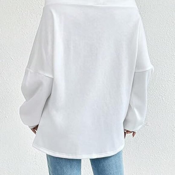 Brand New Trendy White Women's Off the Shoulder Sweatshirt NWT - Picture 3 of 4